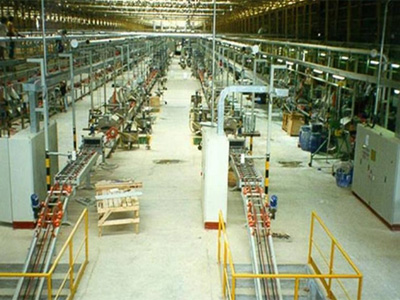 Wide shot of tile plant floor